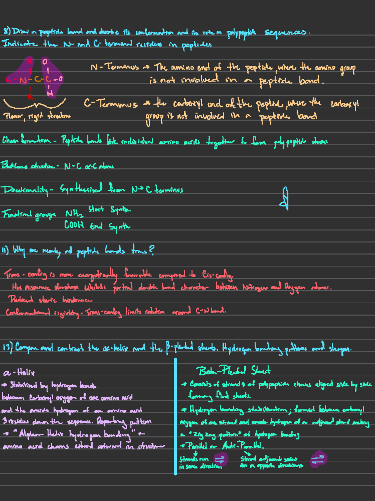 Bio Chem Ch2 5 - Chapter 2 notes - 8) Draw a peptide bond and describe ...