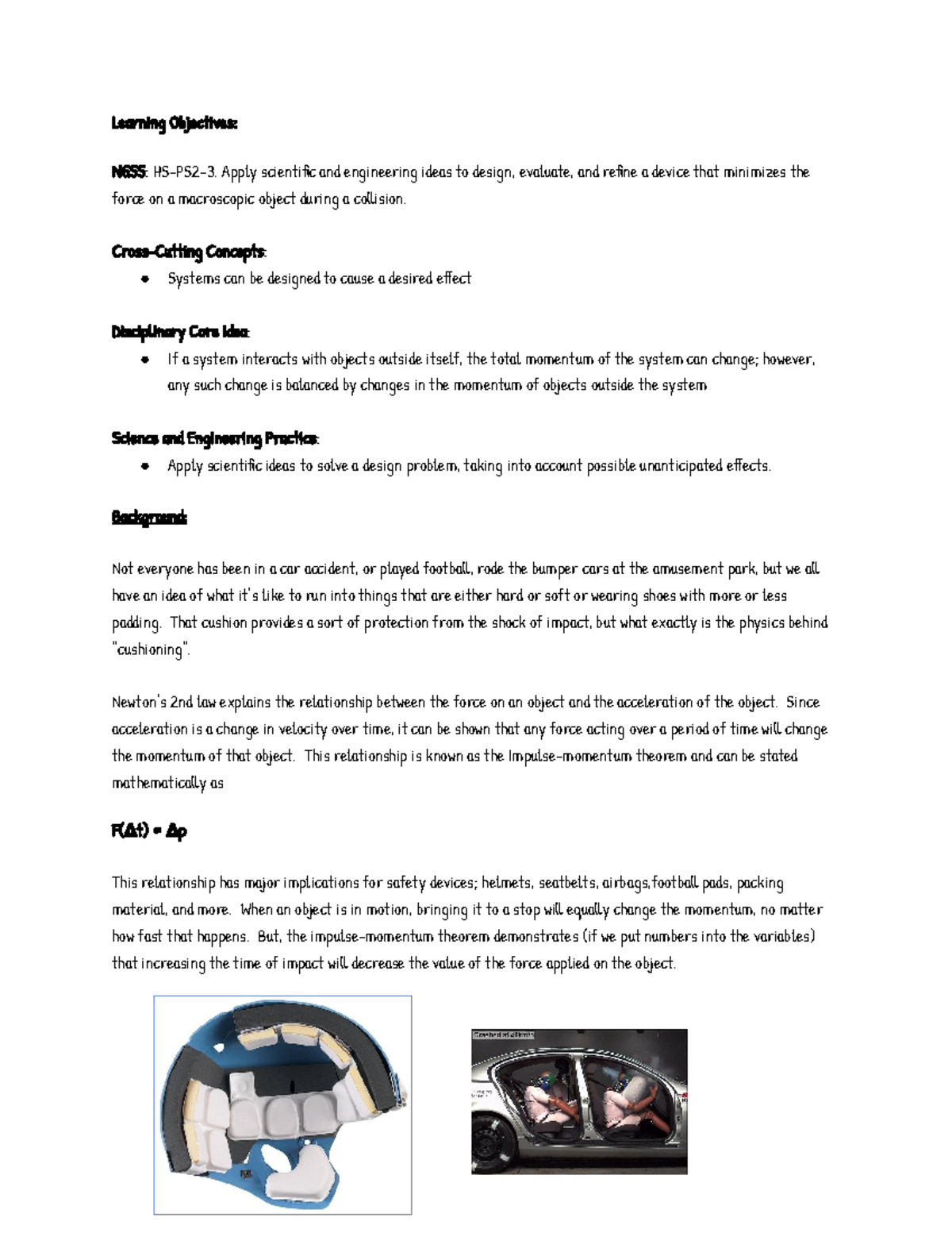 AP Physics Egg Drop Project Final Learning Objectives NGSS HSPS23