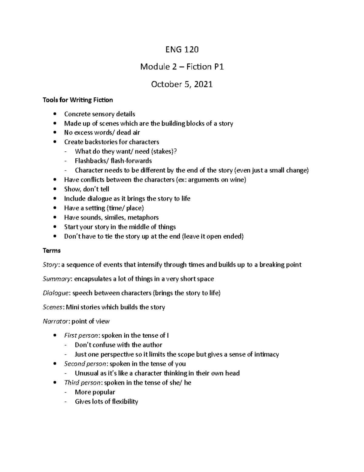 Tools for Writing Fiction: Concrete Sensory Details Character ...