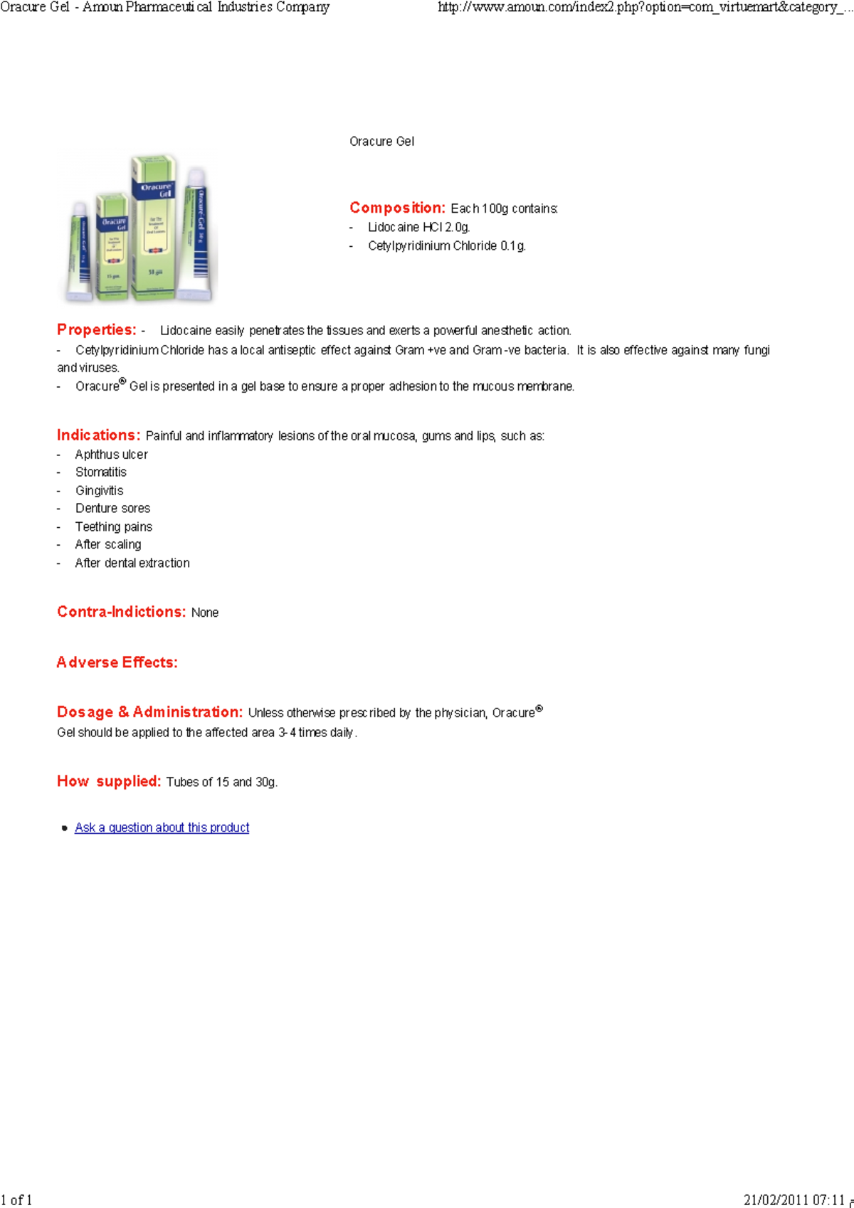 Oracure Gel - Amoun Pharmaceutical Industries Company - Oracure Gel ...