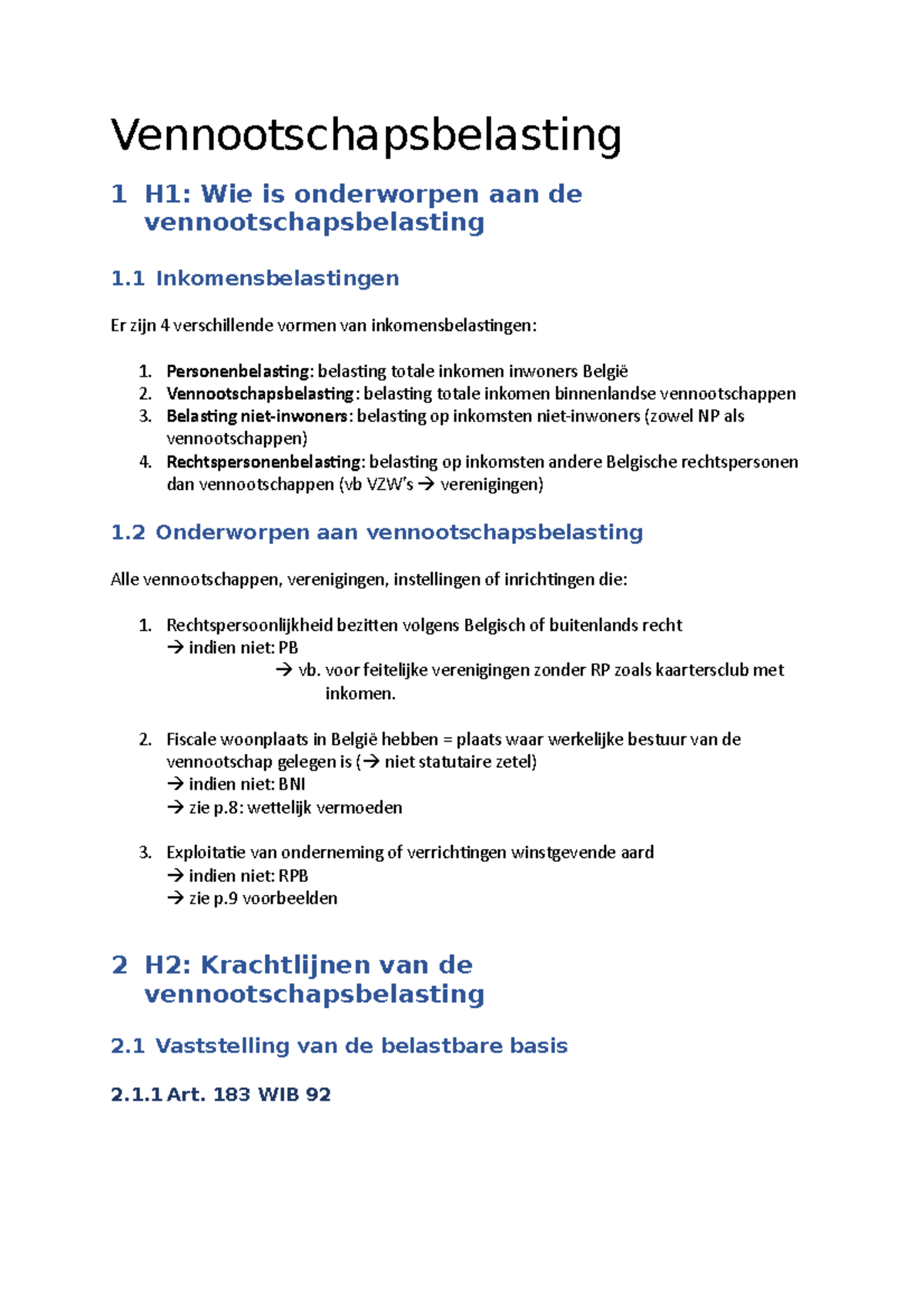 SV Vennootschapsbelasting 2020-2021 - Vennootschapsbelasting 1 H1: Wie ...