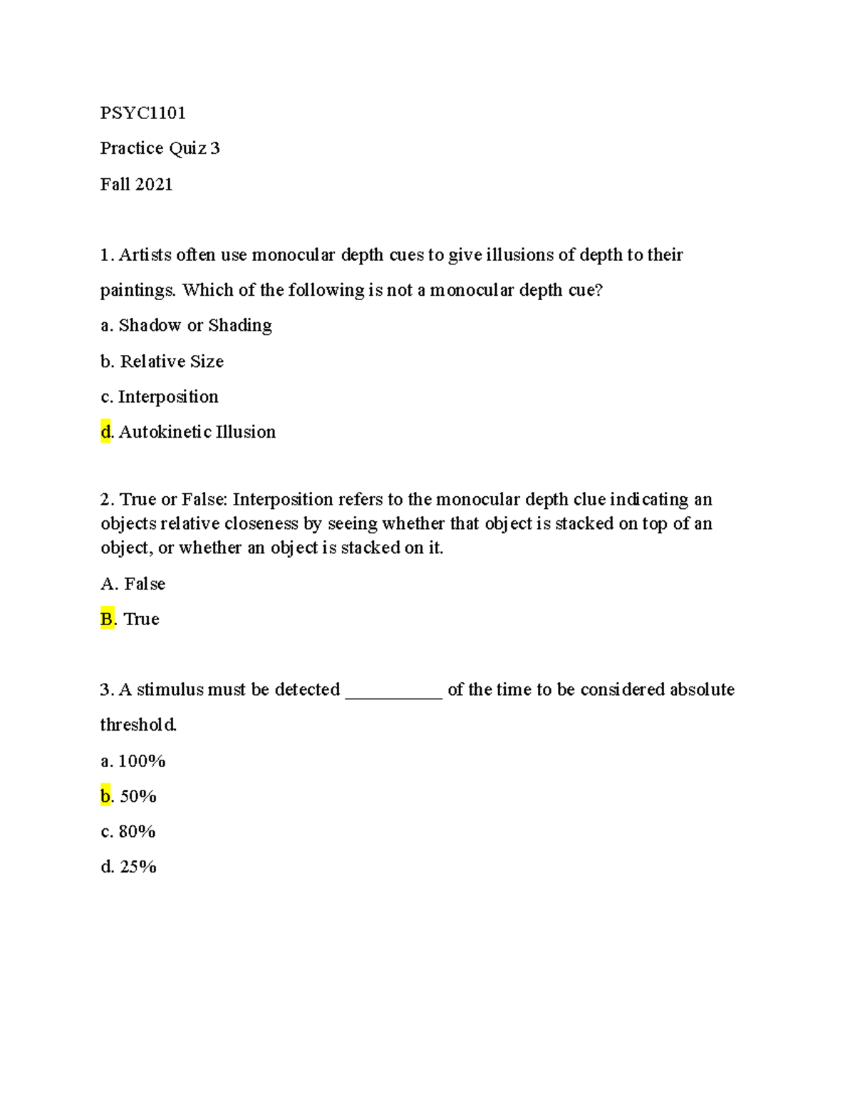 Psych 1101 Practice Quiz 3 Fall 2021 - PSYC Practice Quiz 3 Fall 2021 ...