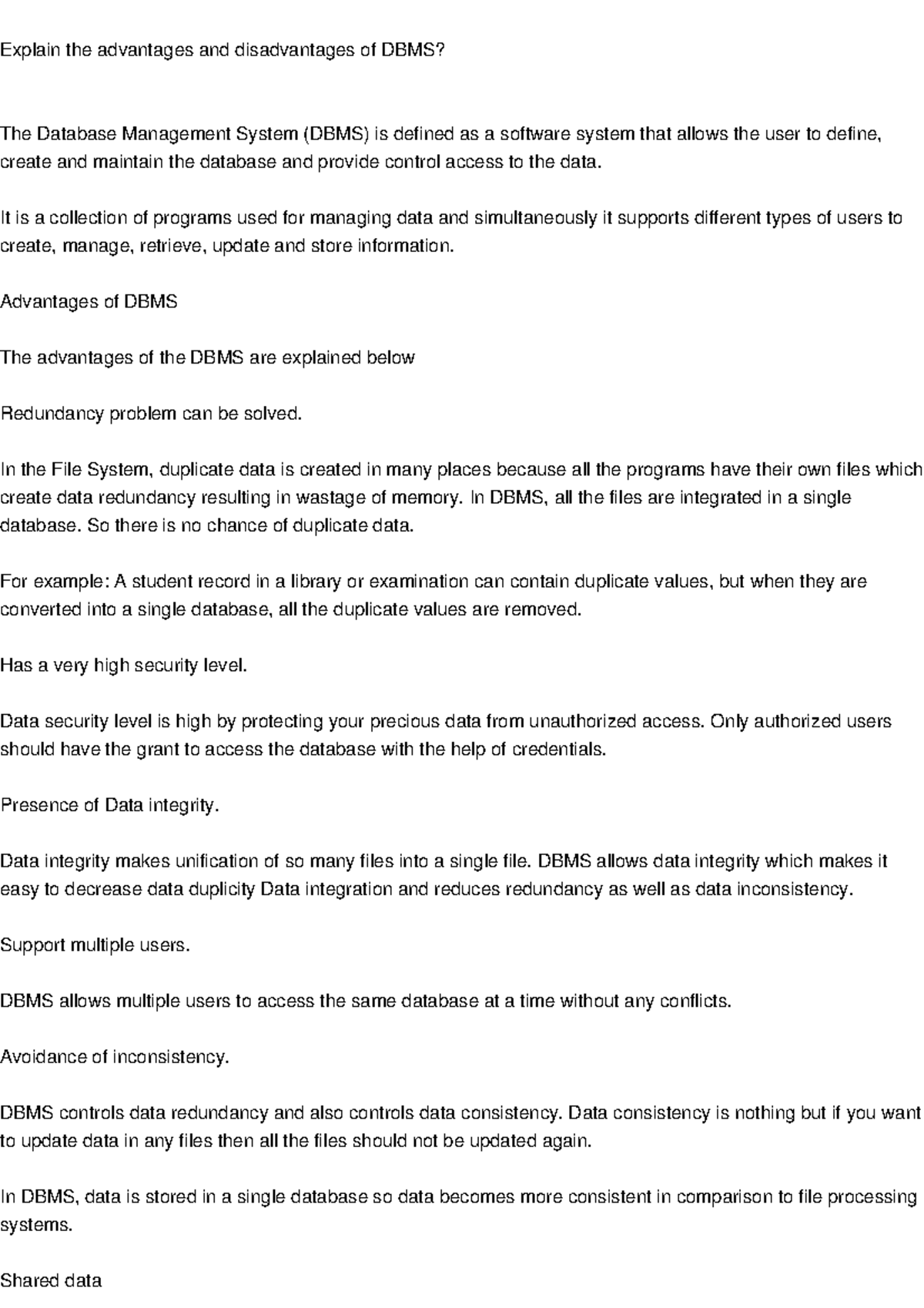 Text to PDF 1 - Advantages & Disadvantages of the DBMS - Explain the ...