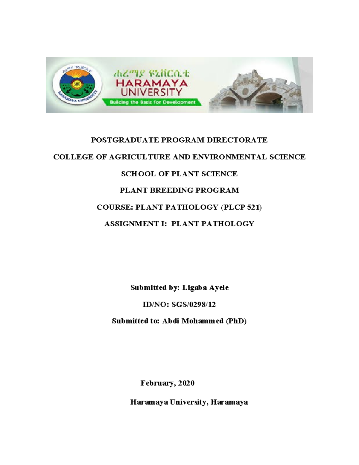 Firomsa pathology assigment - POSTGRADUATE PROGRAM DIRECTORATE COLLEGE ...