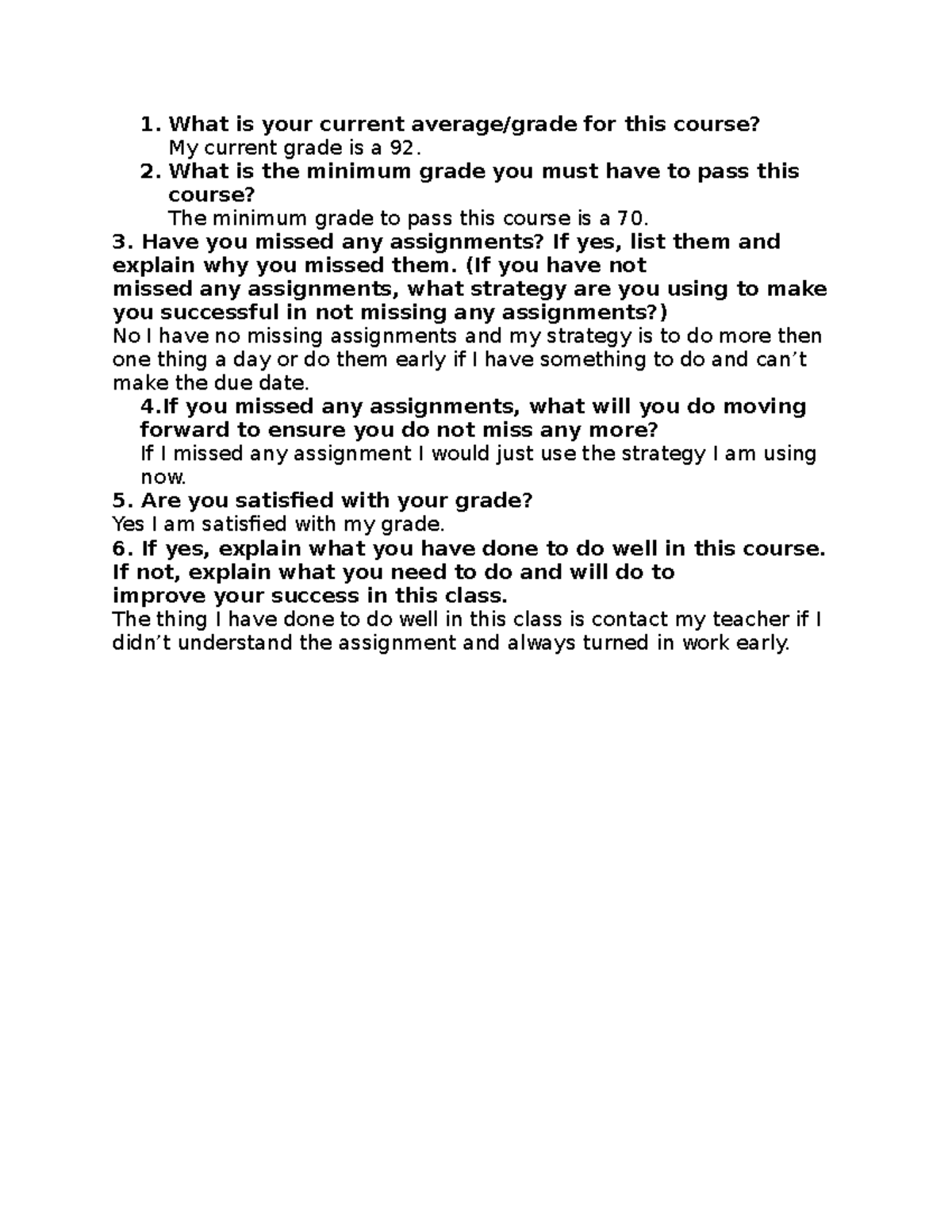 Check in - daily prompts - What is your current average/grade for this ...