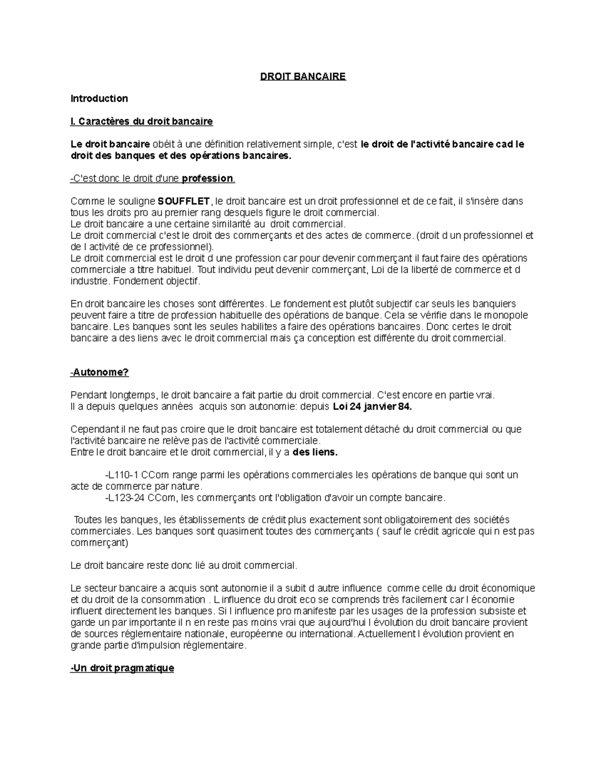 CM Droit Bancaire - DROIT BANCAIRE Introduction I. Caractères Du Droit ...