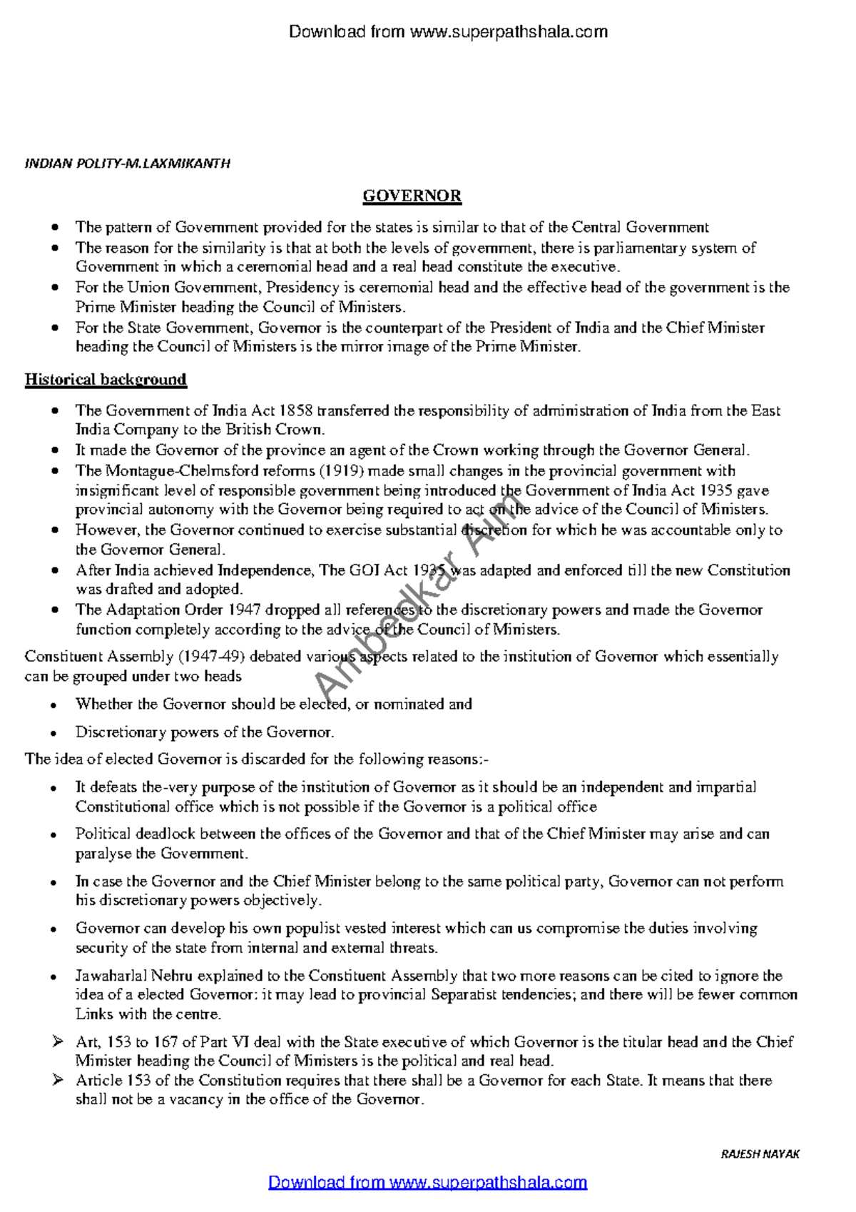 Laxmikant indian polity shorts notes - INDIAN POLITY-M RAJESH NAYAK ...