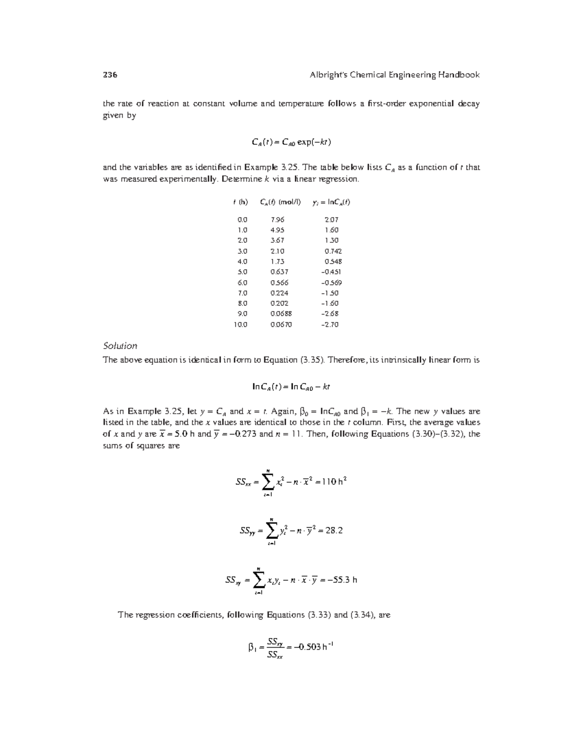 Albright's Chemical Engineering - The table below lists CA as a ...