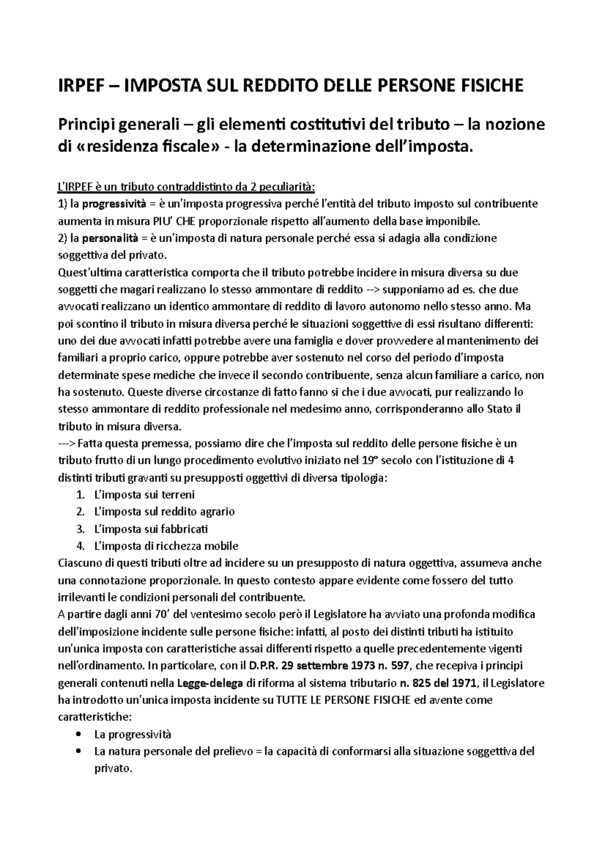 Imposta Sul Reddito Delle Persone Fisiche Irpef – Imposta SUL Reddito Delle Persone Fisiche - IRPEF – IMPOSTA SUL