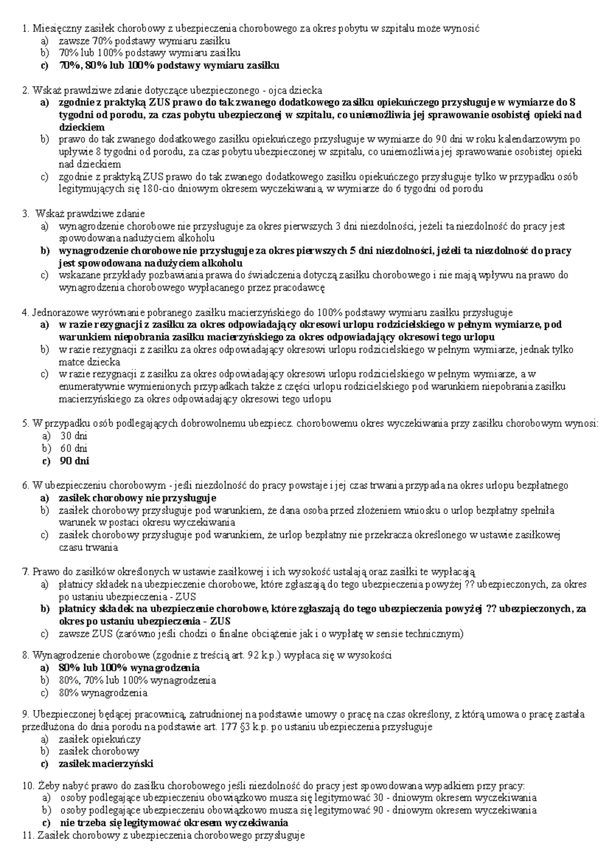Egzamin 2017, pytania i odpowiedzi - 1. chorobowy z ubezpieczenia