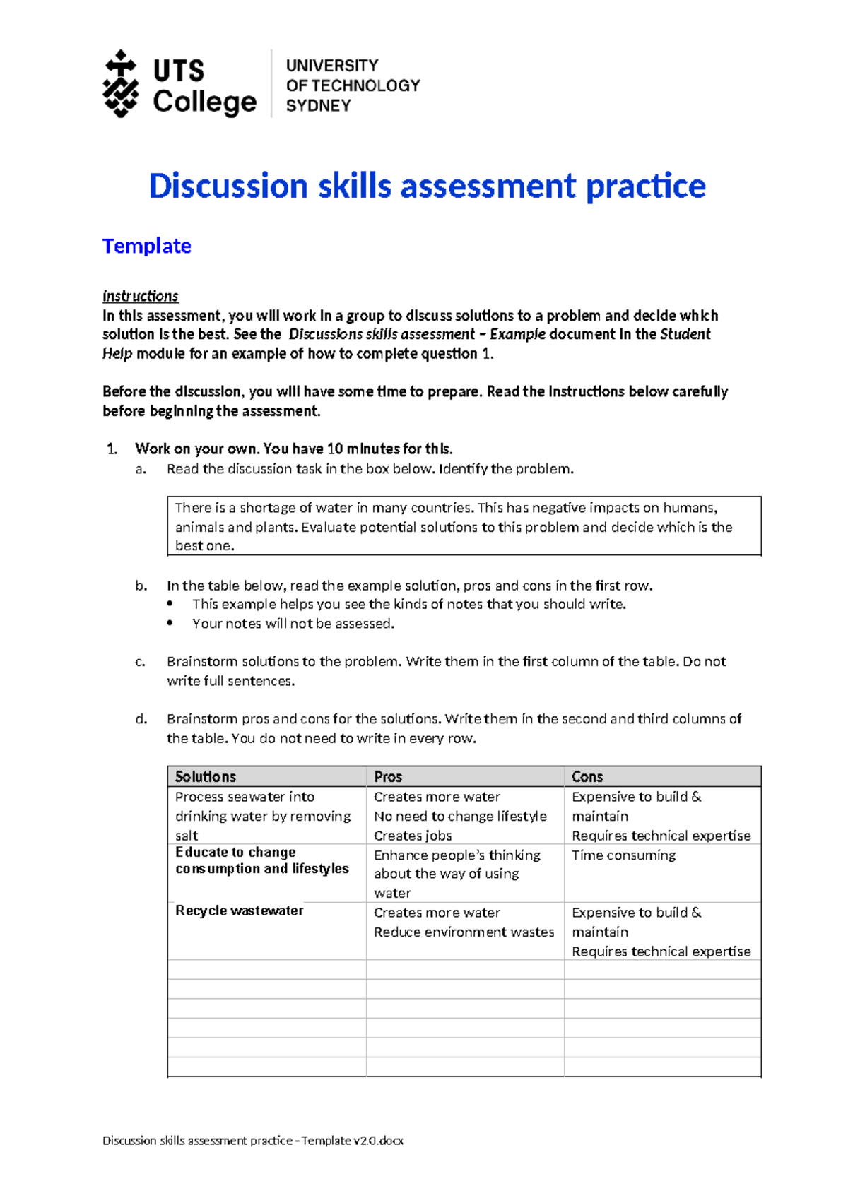 Discussion skills assessment practice - Template - Discussion skills ...