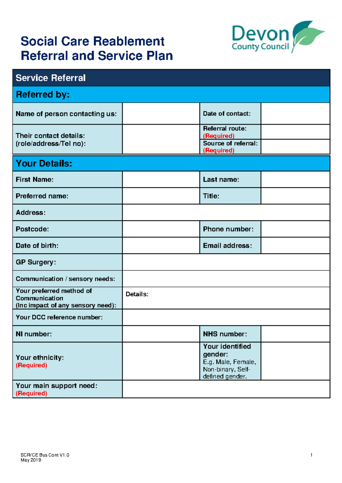 5. Social Care Reablement Referral and Service Plan - SCR/CE Bus Cont ...