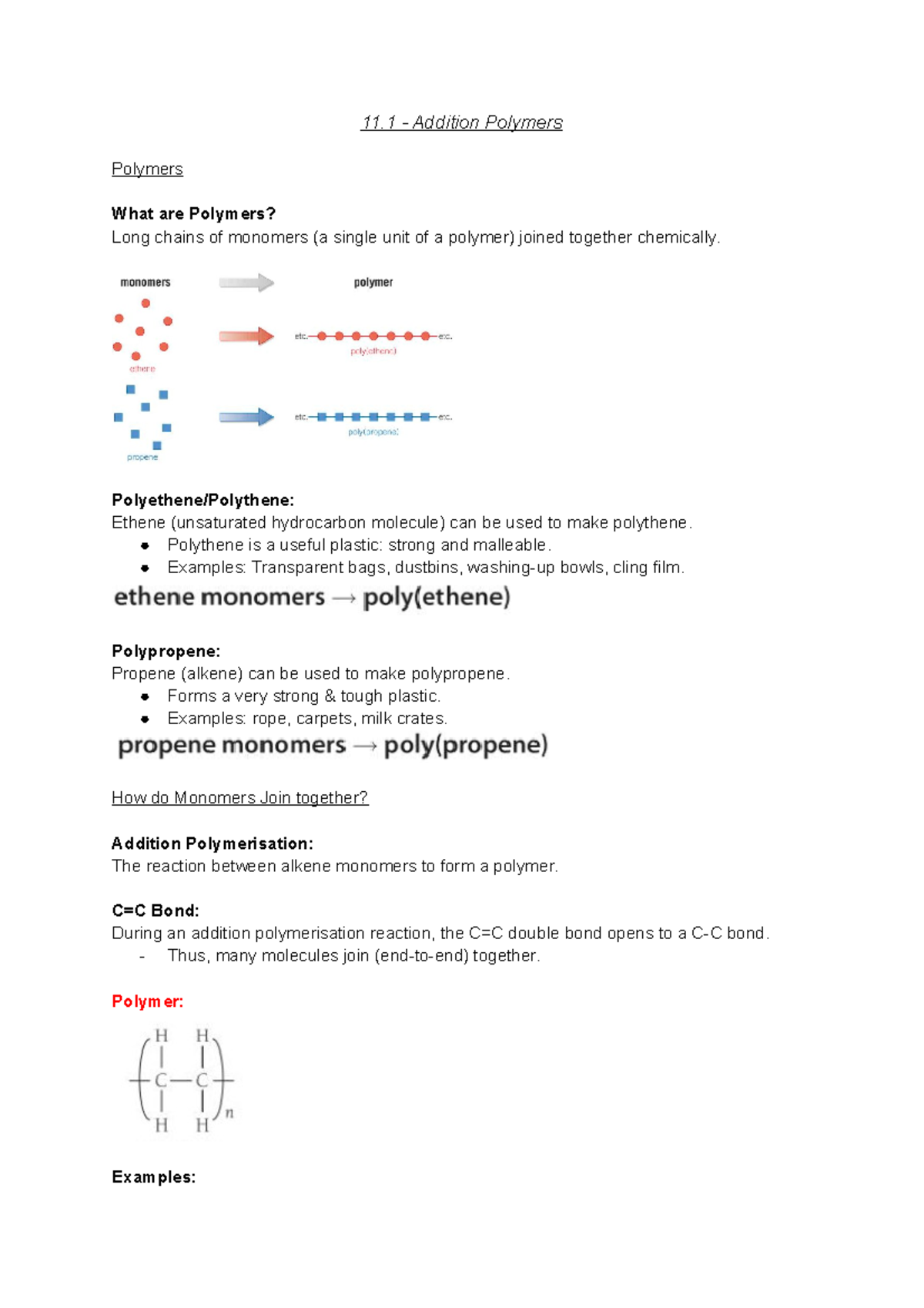 Polymers - Chemistry Unit 11 - 11 - Addition Polymers Polymers What are ...