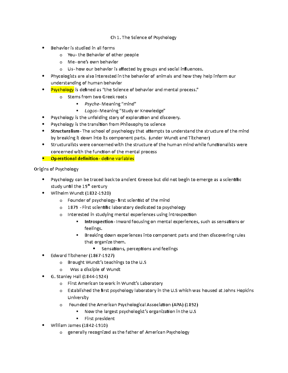 Ch 1 - Lecture notes 1,2,3 - Ch 1. The Science of Psychology Behavior ...