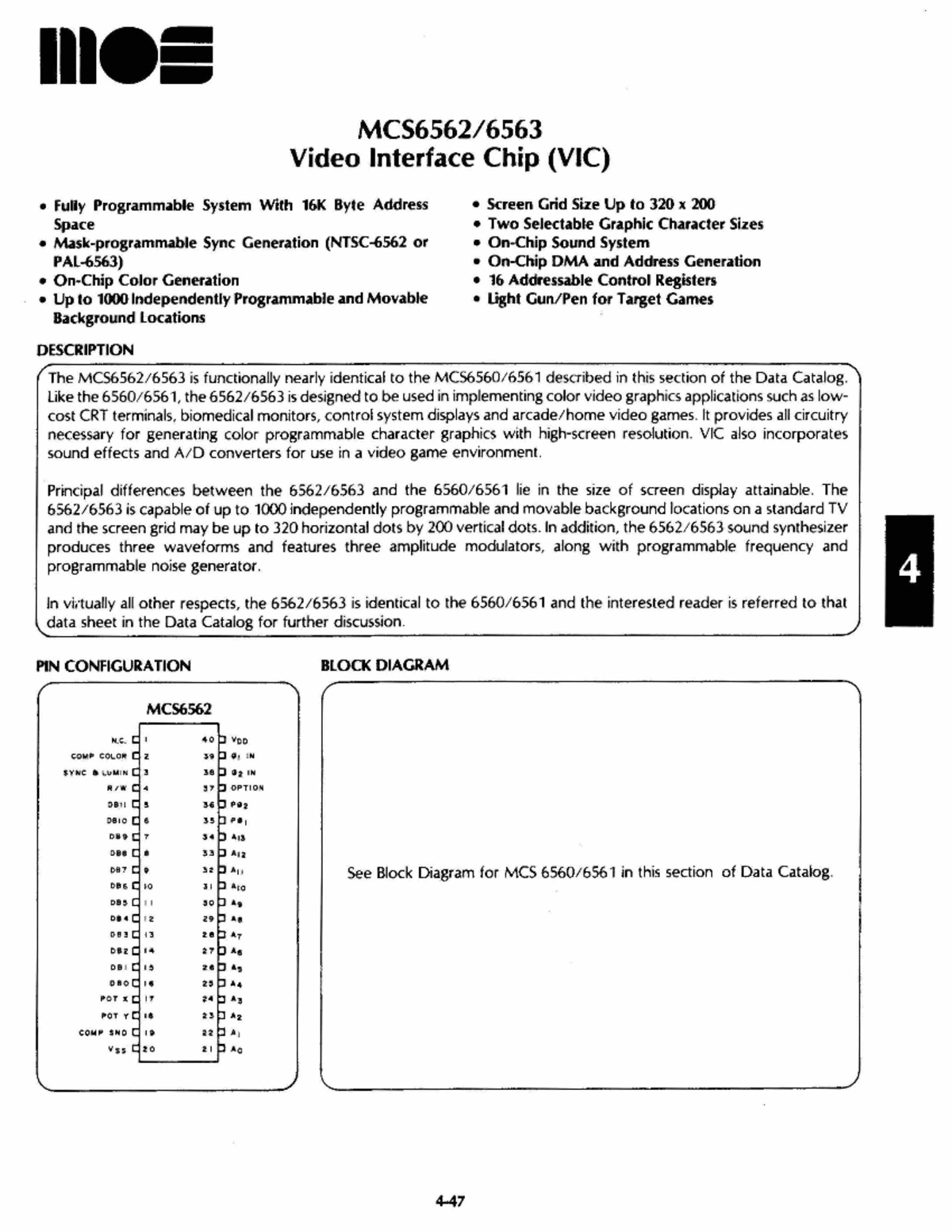 Mos 6562 6563 vic - notes - MCS6562/ Video Interface Chip (VIC) • Fully ...