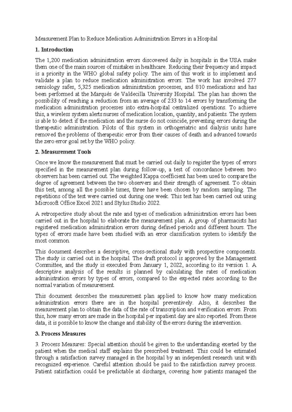 Measurement Plan to Reduce Medication Administration Errors in a ...