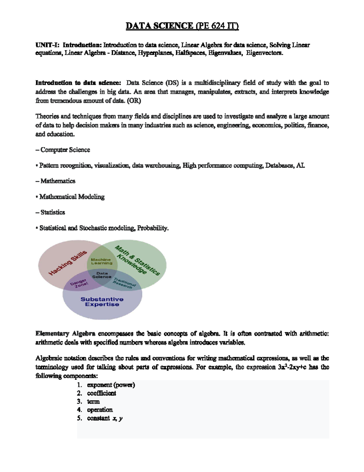 Ds - ds notes - Data science - Studocu