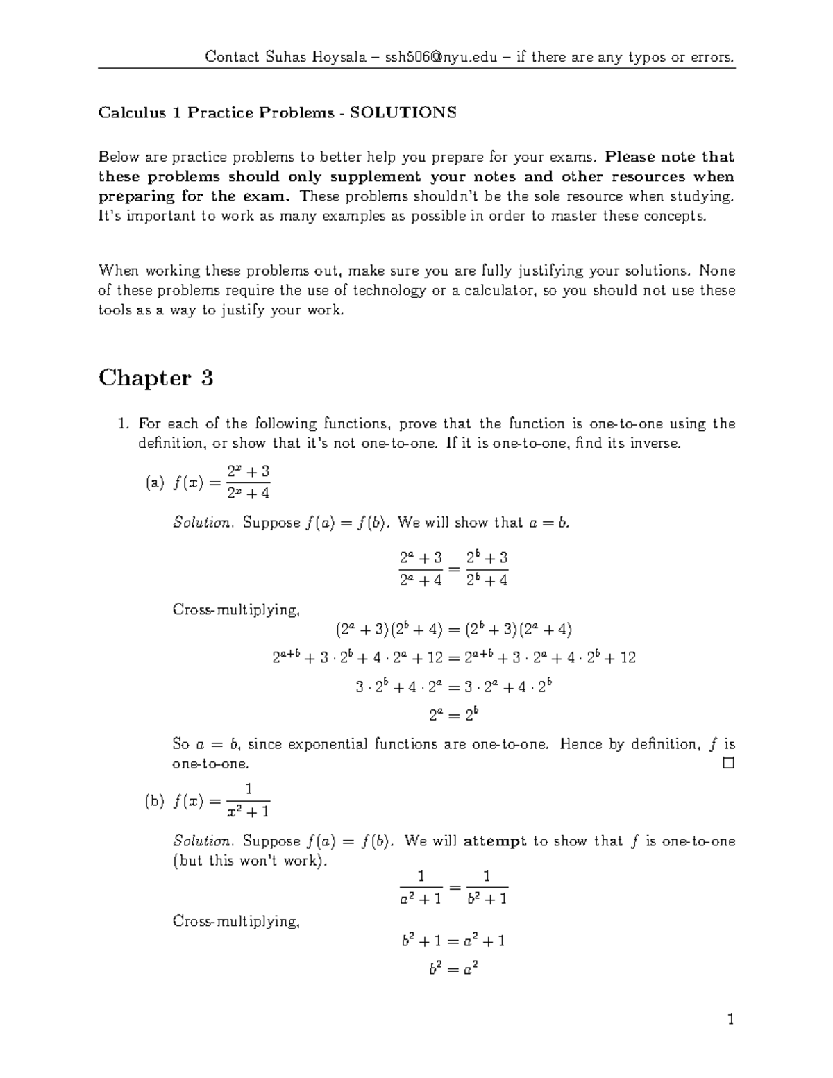 calculus 1 homework answers