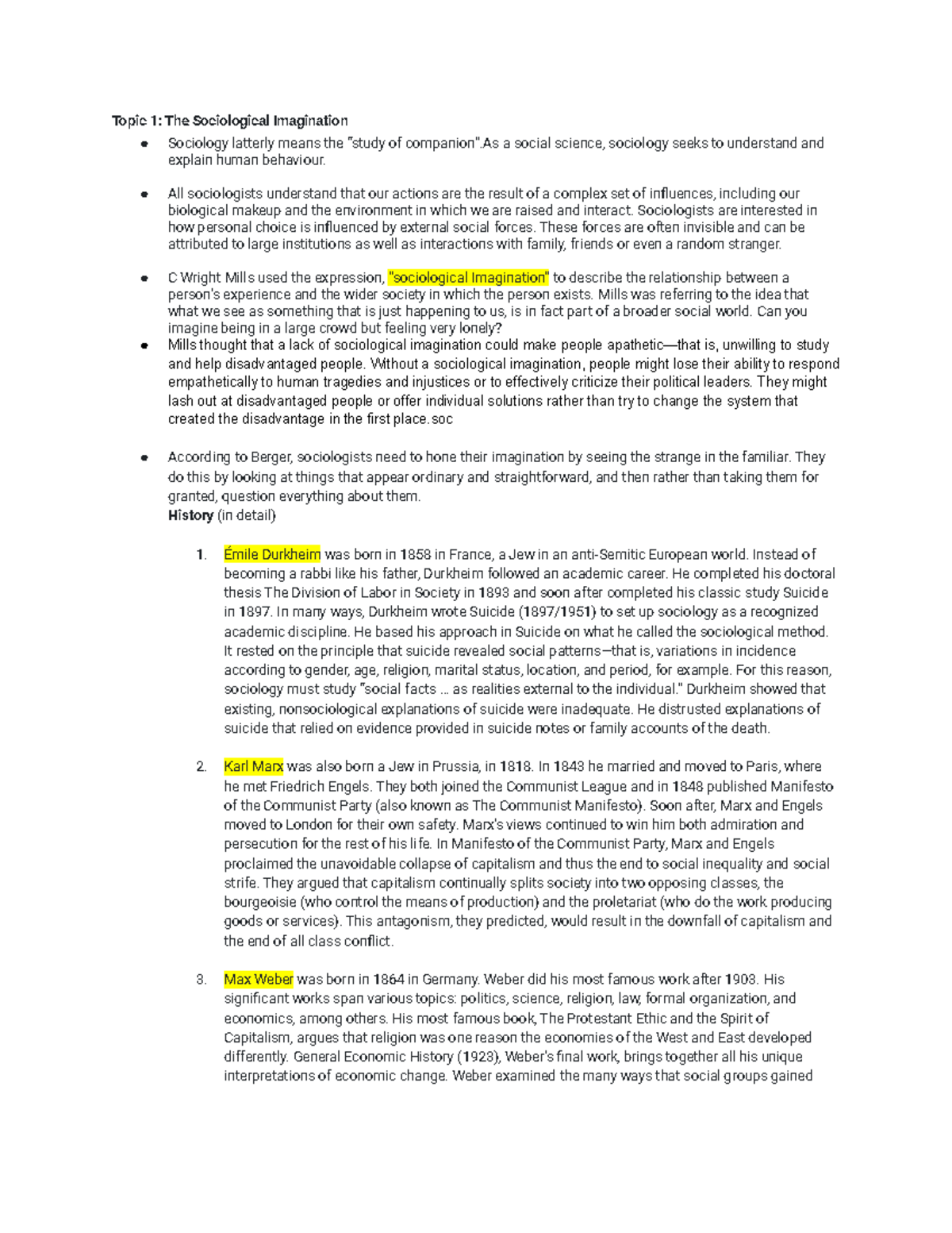 Sociology Notes Chapter 1 and 2 - Topic 1: The Sociological Imagination ...