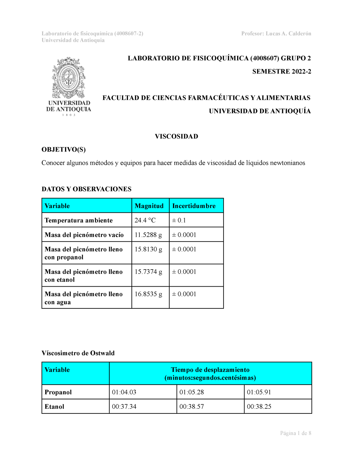 Viscosidad______ - Universidad De Antioquia LABORATORIO DE ...