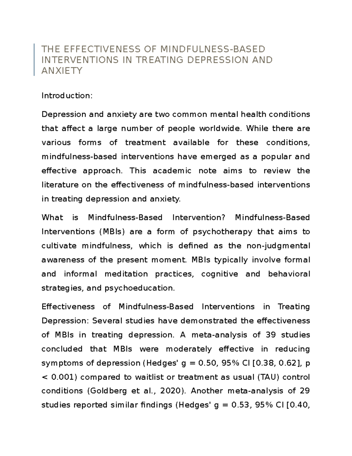 THE Effectiveness OF Mindfulness- Based Interventions IN Treating ...