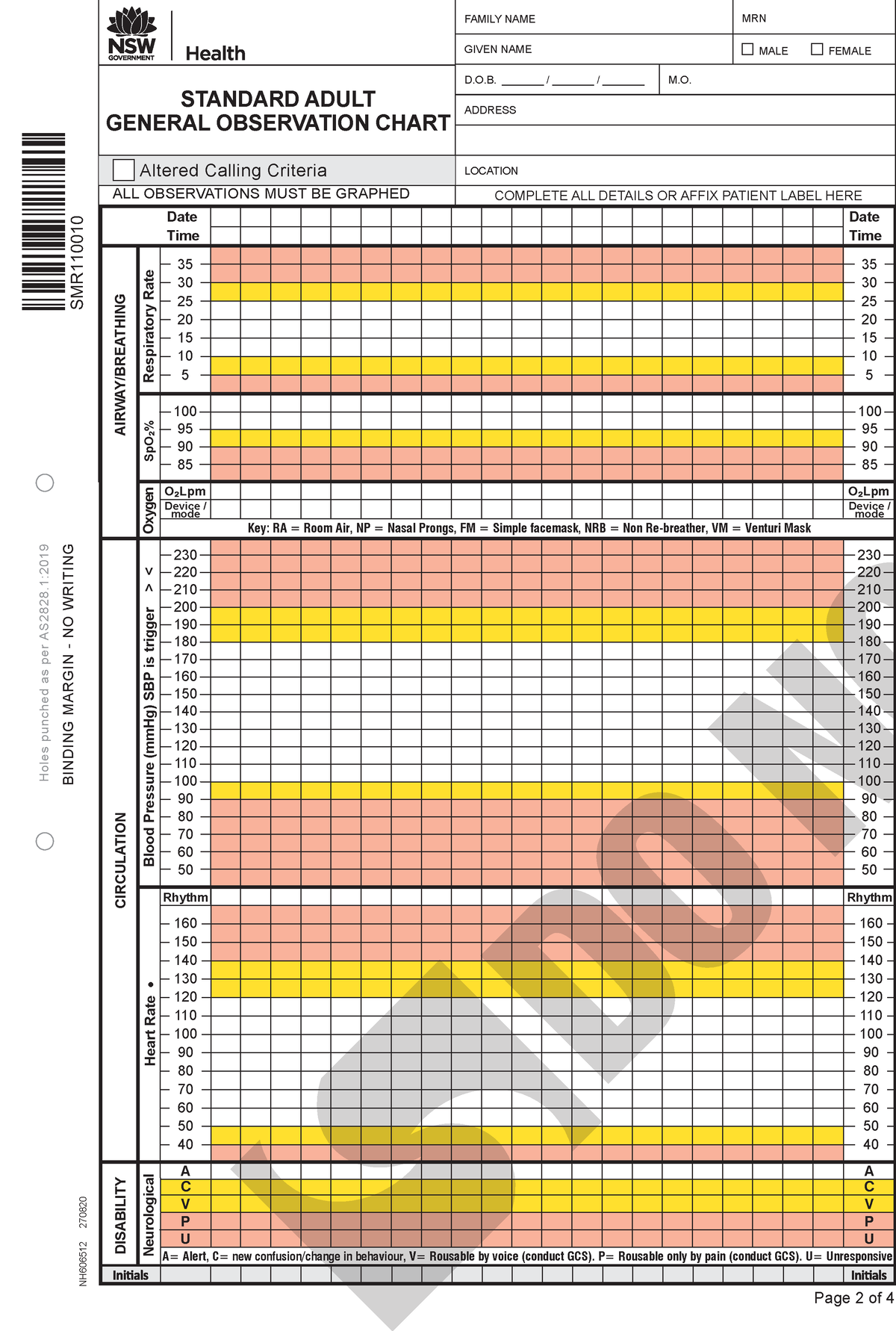 Nh606512 Standard Adult General Observation Chartpg 1 Standard Adult General Observation 8742