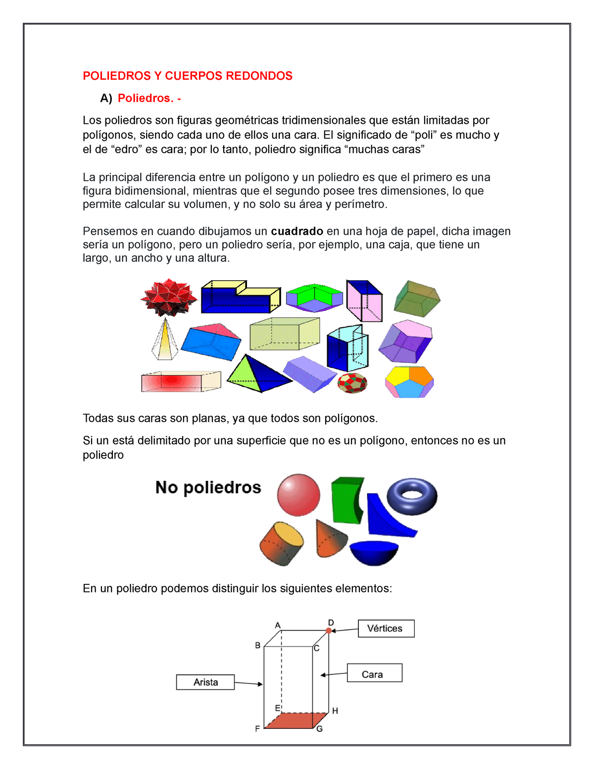 Poliedros Y Cuerpos Redondos - POLIEDROS Y CUERPOS REDONDOS A ...