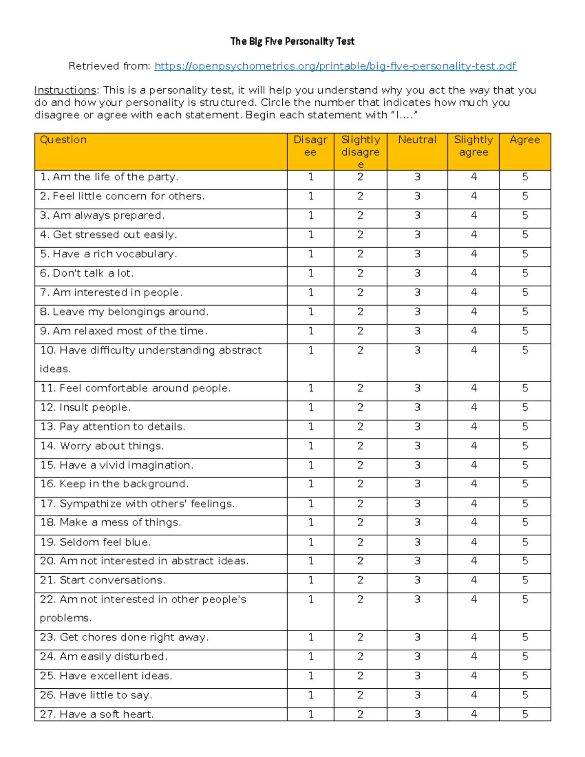 The Big Five Personality Test - The Big Five Personality Test Retrieved ...