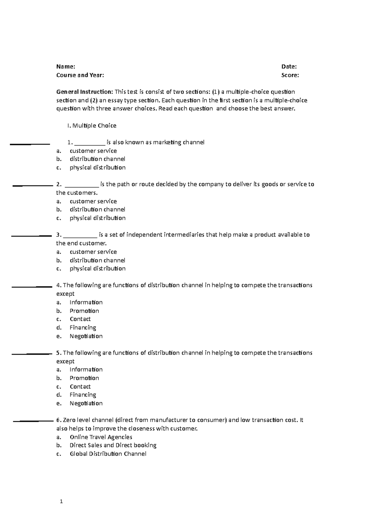 Exam Preliminary Igh - Prelim Exam - Name: Date: Course and Year: Score ...