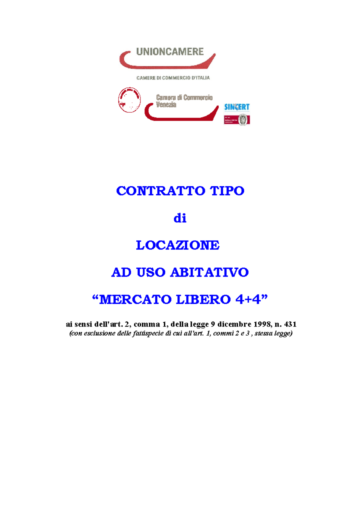 Contratto Tipo Di Locazione Uso Abitativo Mercato Libero 44