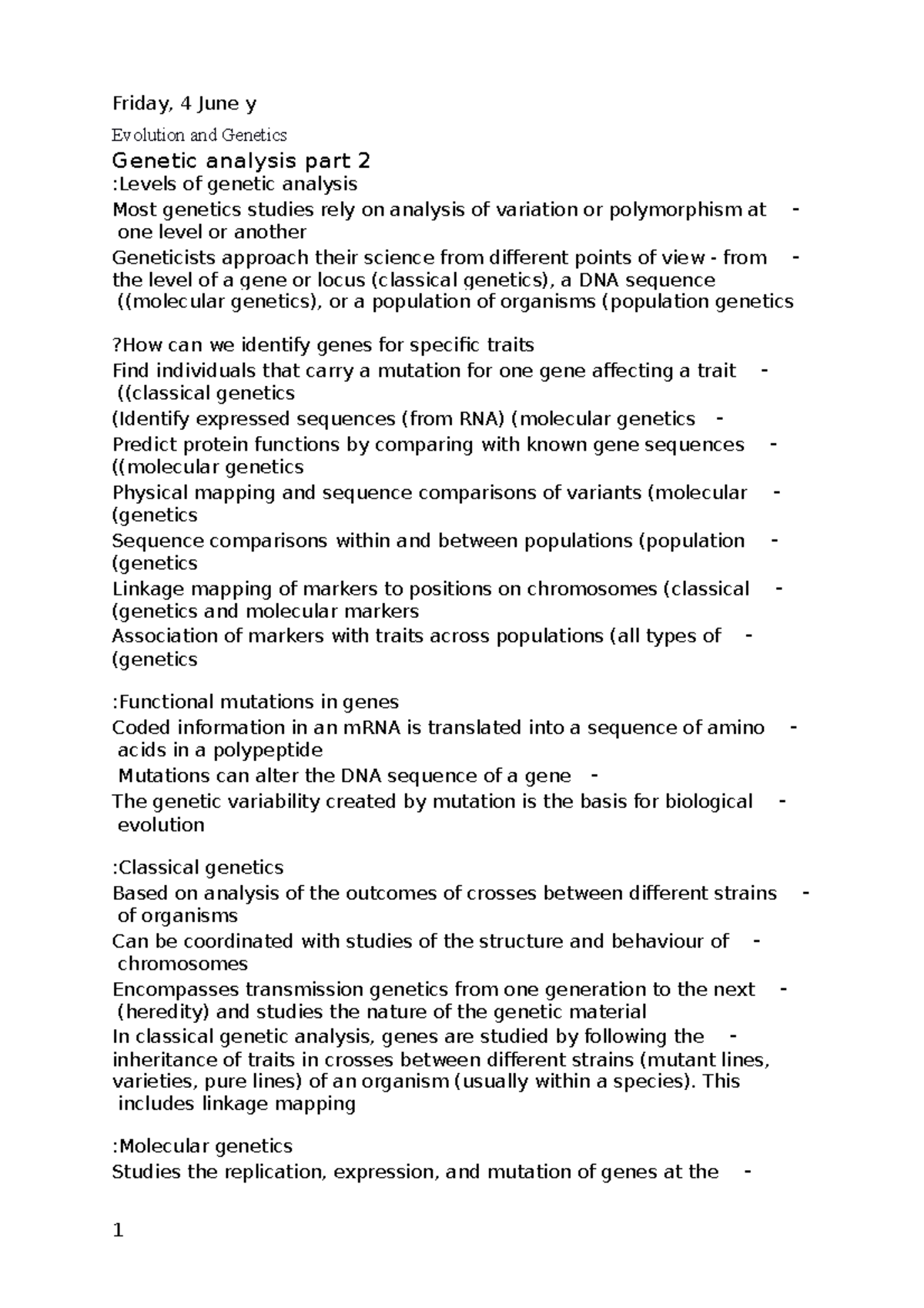 Steele 2 - levels of genetic analysis - Evolution and Genetics Genetic ...