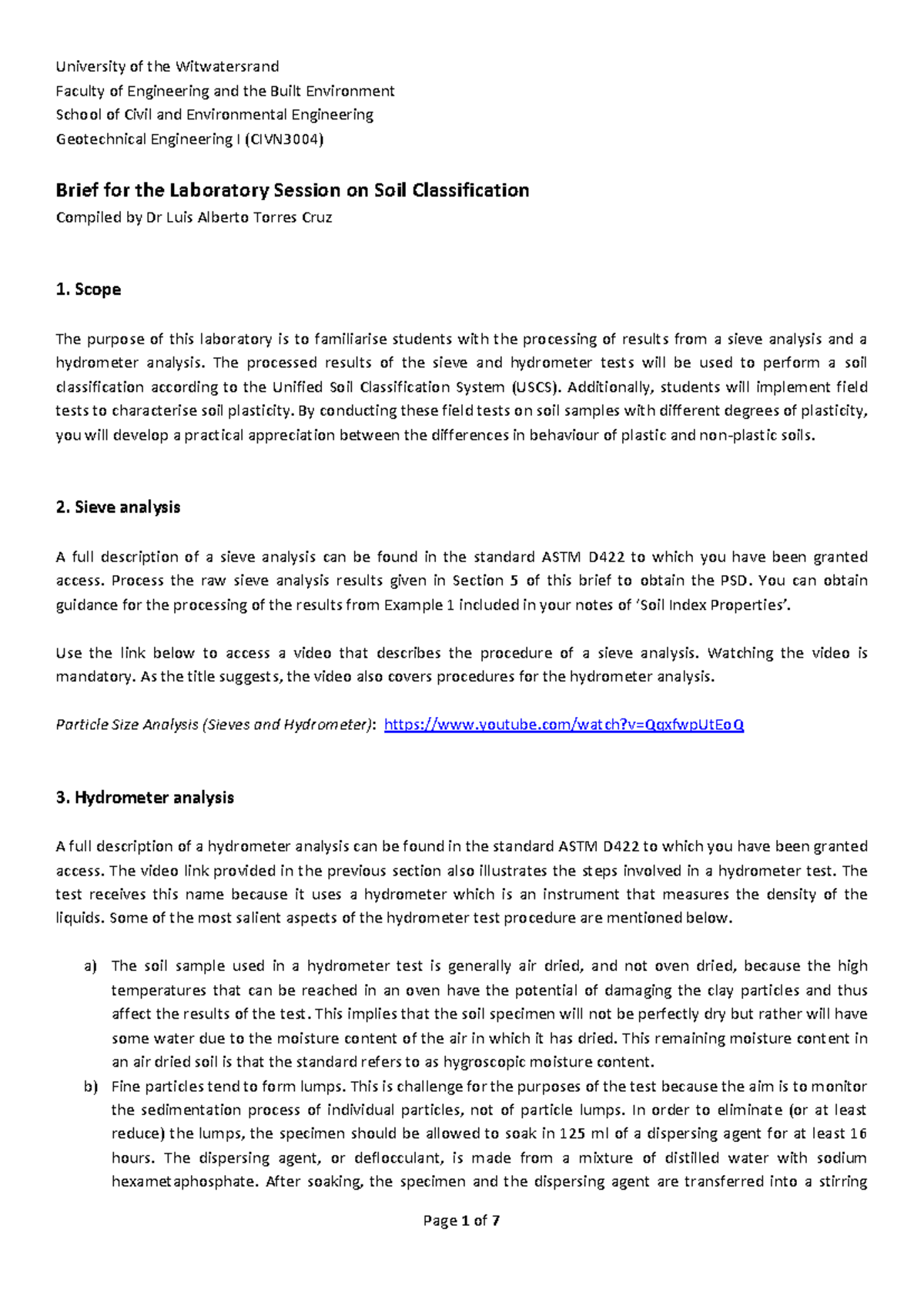 3004Lab Brief Classification - University of the Witwatersrand Faculty ...