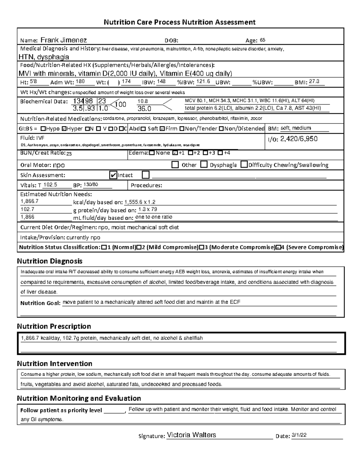 Nutrition Care Process Assessment Form liver disease Nutrition Care