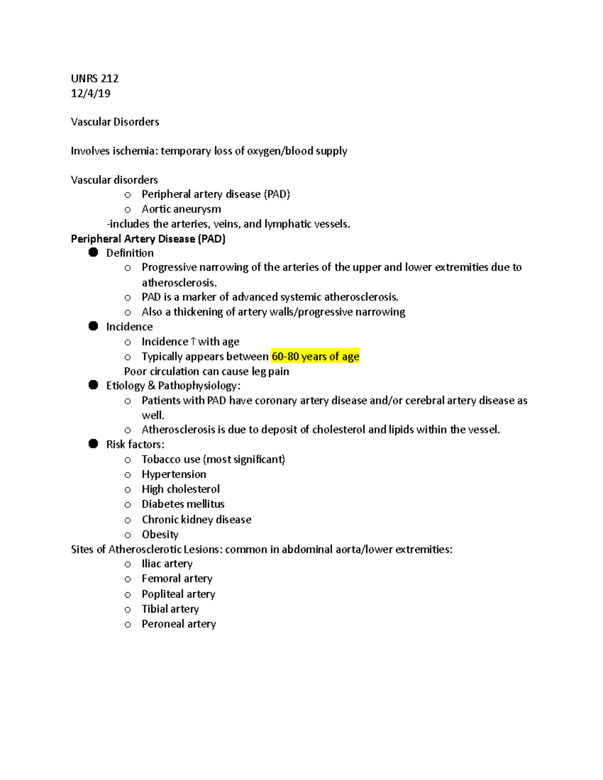UNRS 212 Vascular disorders, perioperative care, end of life, IV ...