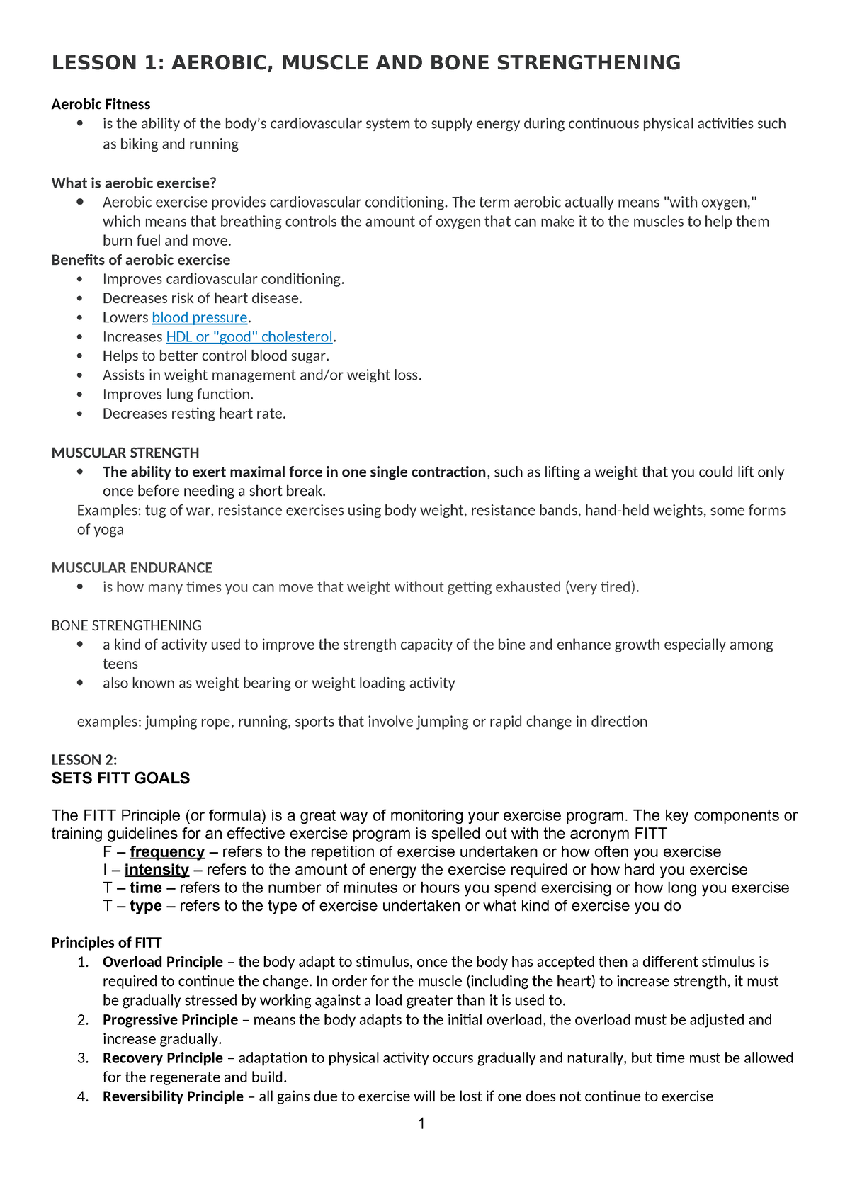 G11- Factsheets - Yes - 1 LESSON 1: AEROBIC, MUSCLE AND BONE ...