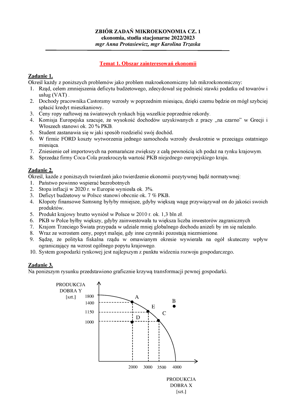Zbiór ZADAŃ Mikroekonomia CZ. 1 (2022-23) - ZBIÓR ZADAŃ MIKROEKONOMIA ...