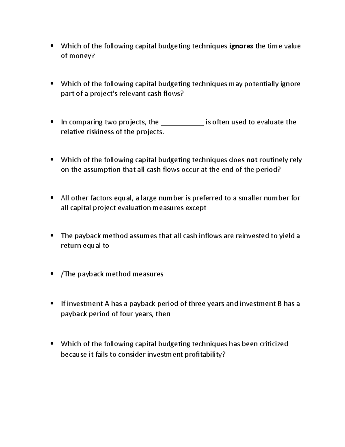 E - Lecture notes - Which of the following capital budgeting techniques ...