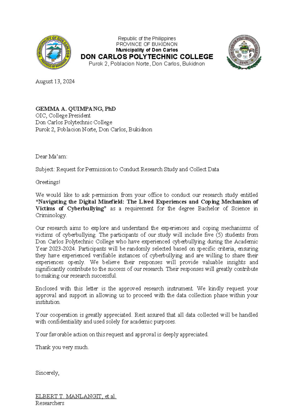 Letter - Jack - Republic of the Philippines PROVINCE OF BUKIDNON ...