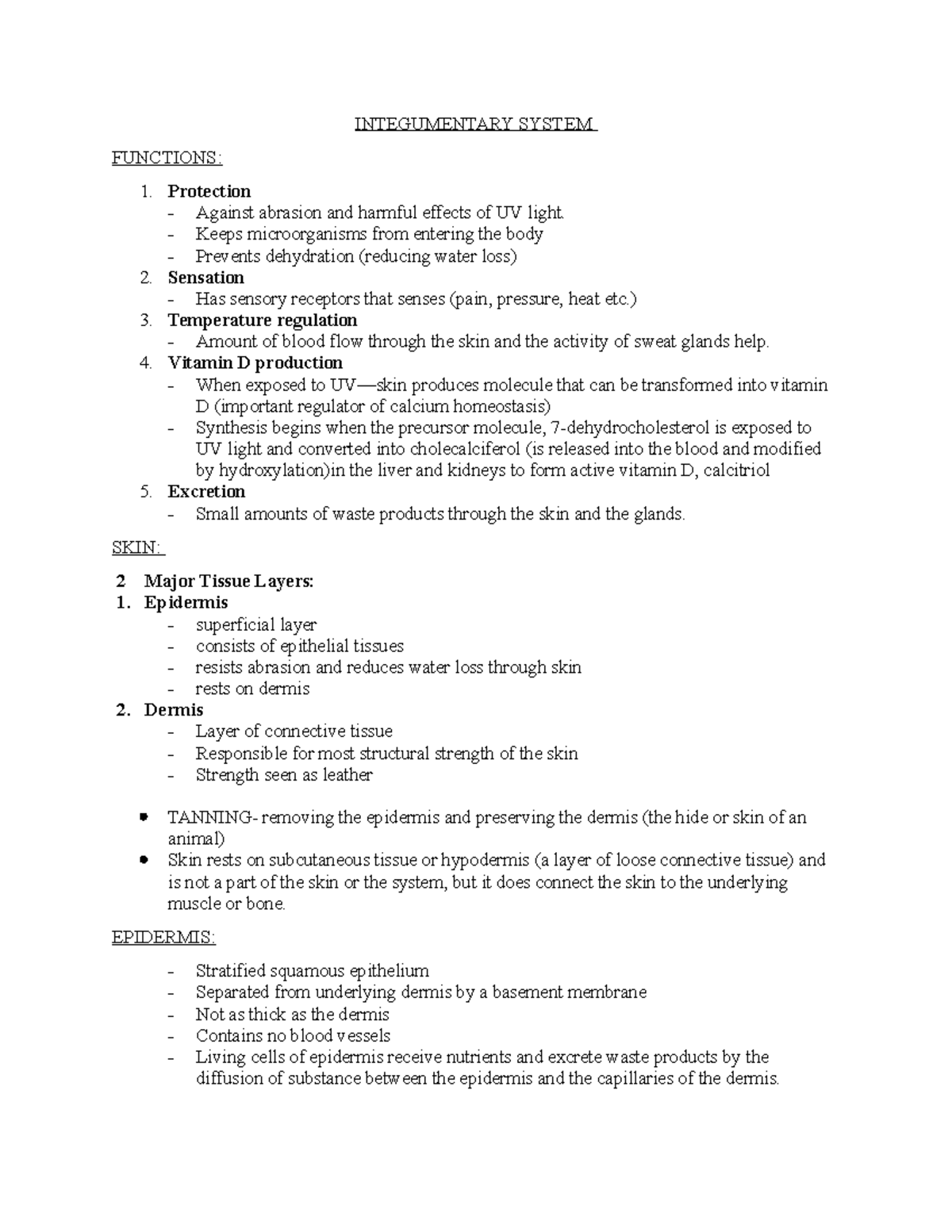 Integumentary System - INTEGUMENTARY SYSTEM FUNCTIONS: Protection ...