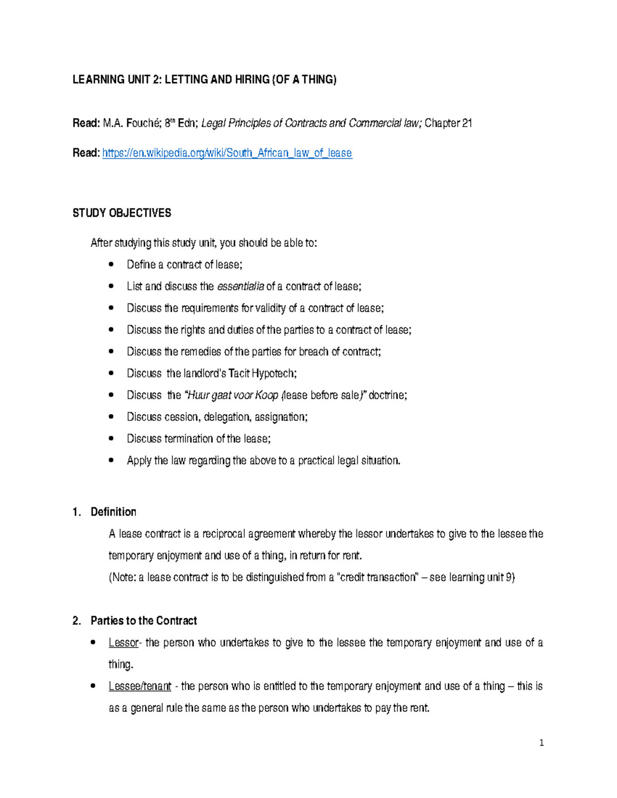 Learning UNIT 2 Lease - Copy - Copy - LEARNING UNIT 2: LETTING AND ...