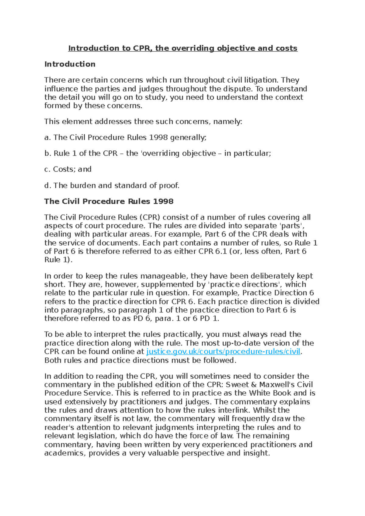 Introduction to CPR, the overriding objective and costs Introduction