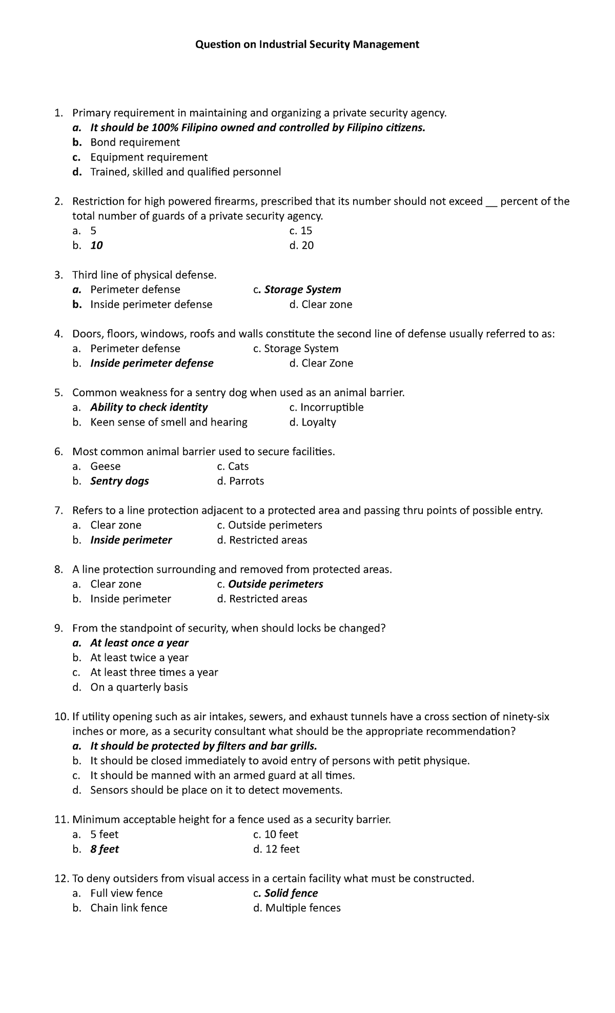 127325528 Question on Industrial Security Management Answer KEY ...