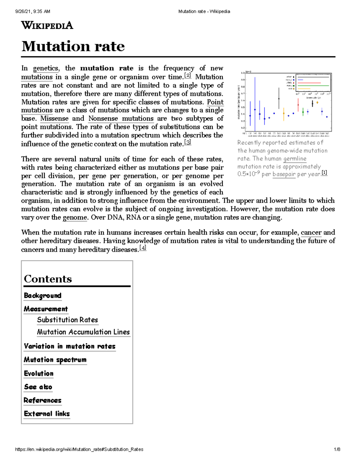 Mutation rate - Wikipedia - Recently reported estimates of the human ...