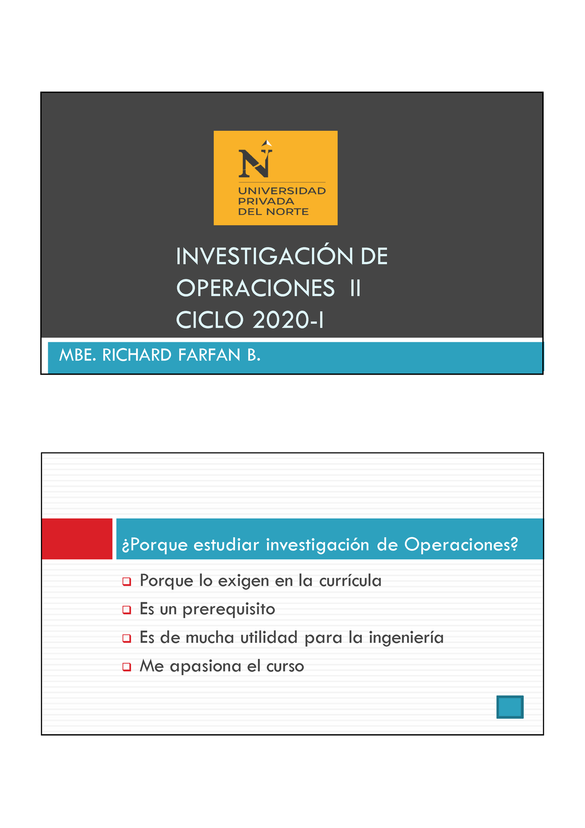 Semana 01 - Investigacion DE Operaciones 2. V2020.UPN. - INVESTIGACIÓN ...