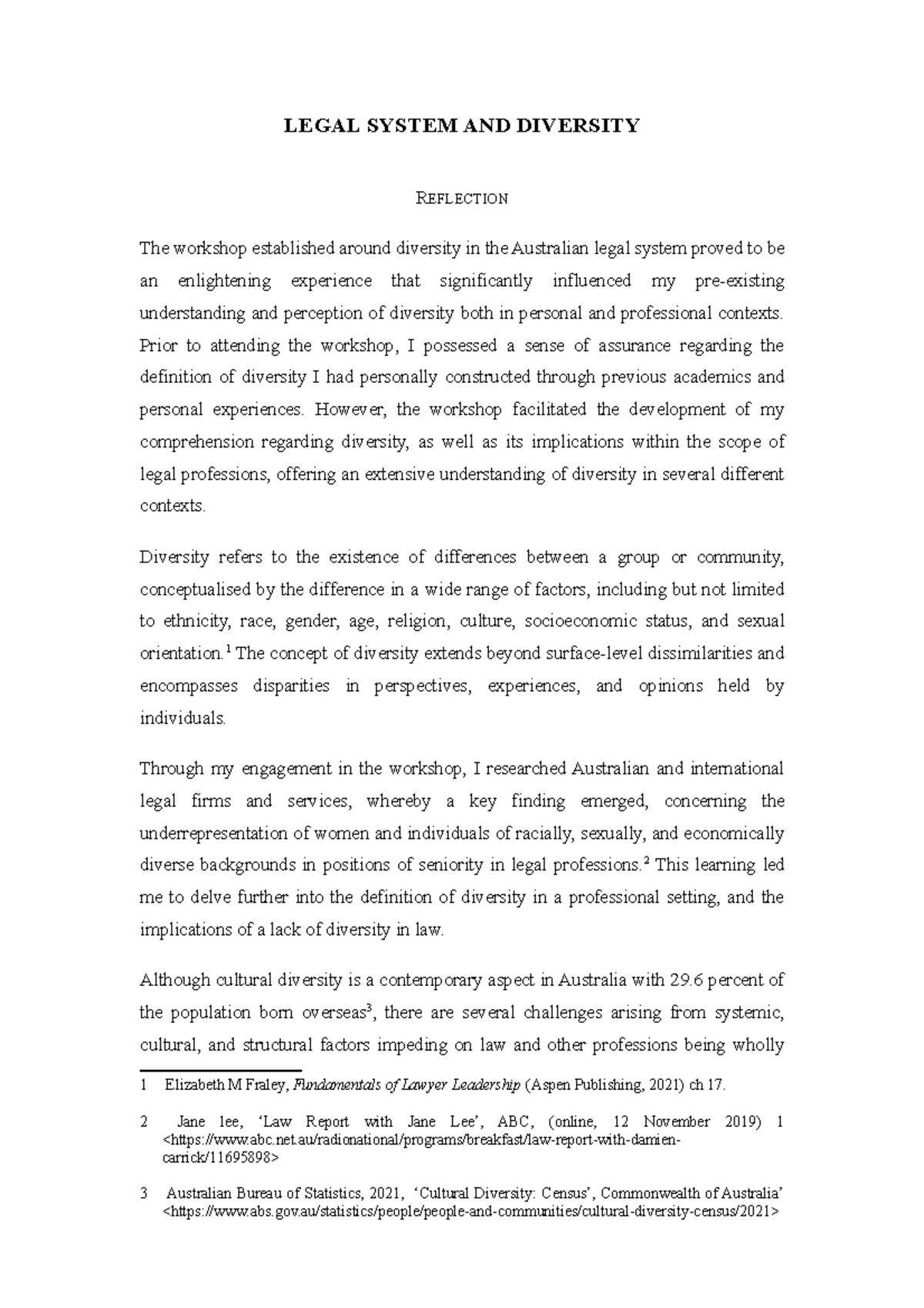 Laws 1031 Legal System and Diversity (Reflection) - LEGAL SYSTEM AND ...