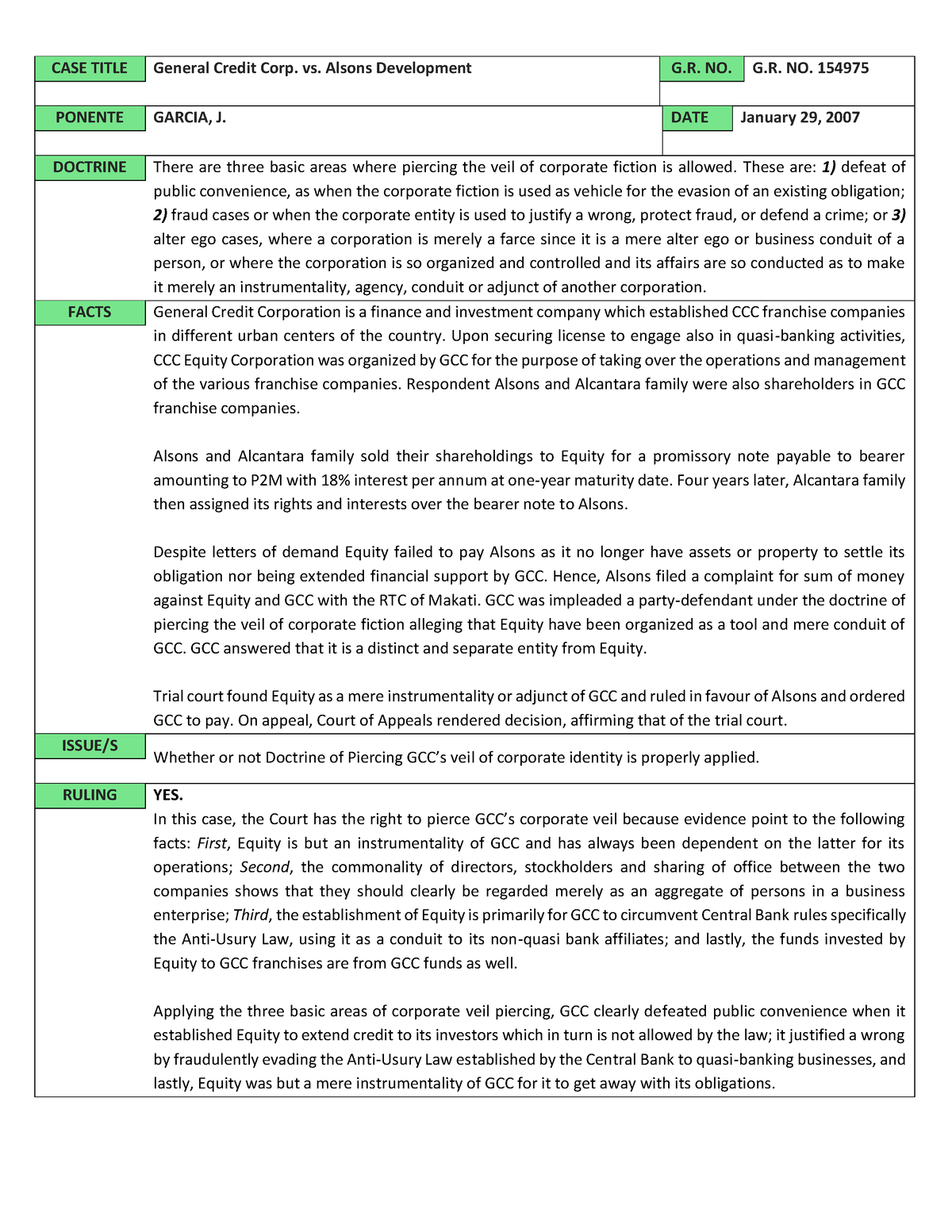 73. General Credit Corp. vs. Alsons Development - CASE TITLE General ...