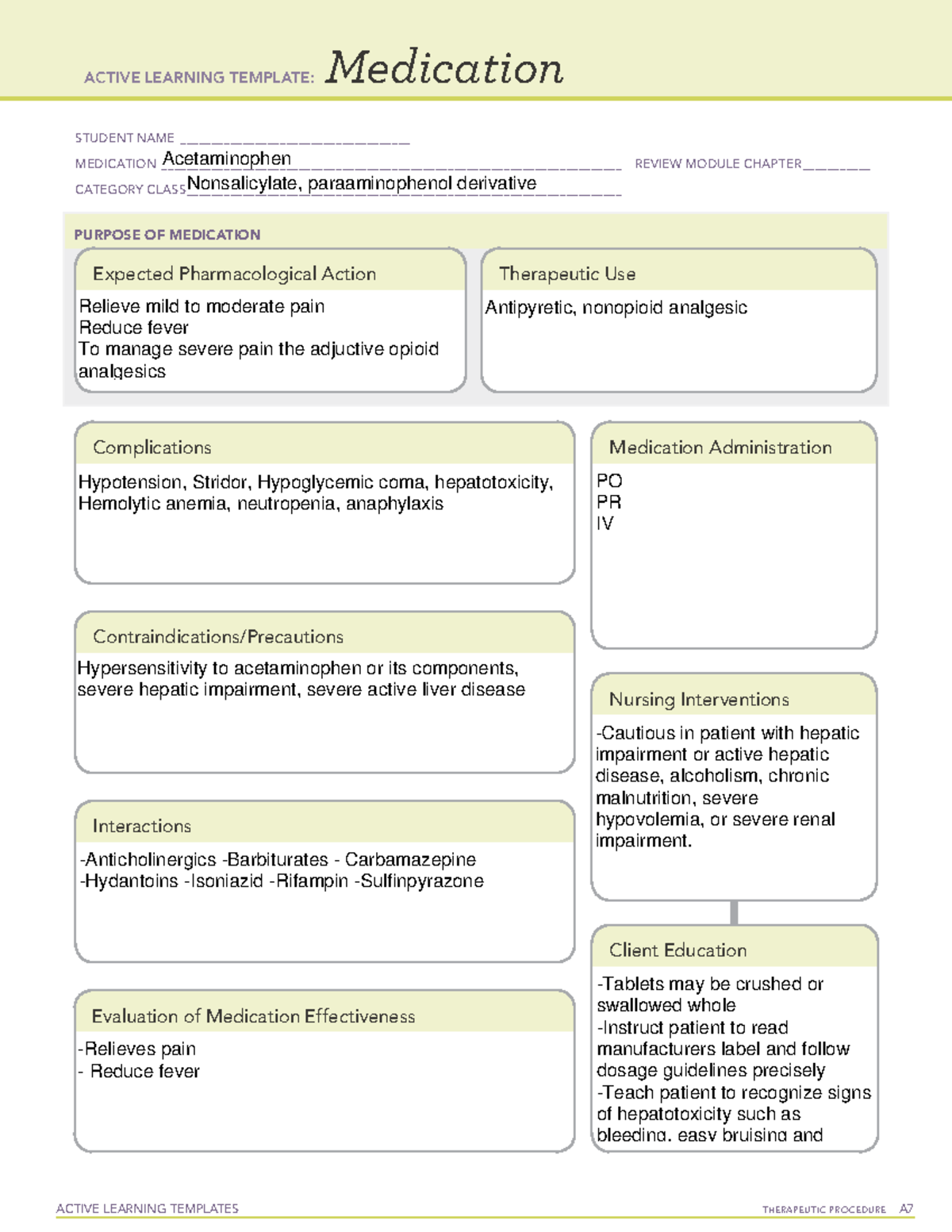 Acetaminophen Active Learning Template medication - ACTIVE LEARNING ...