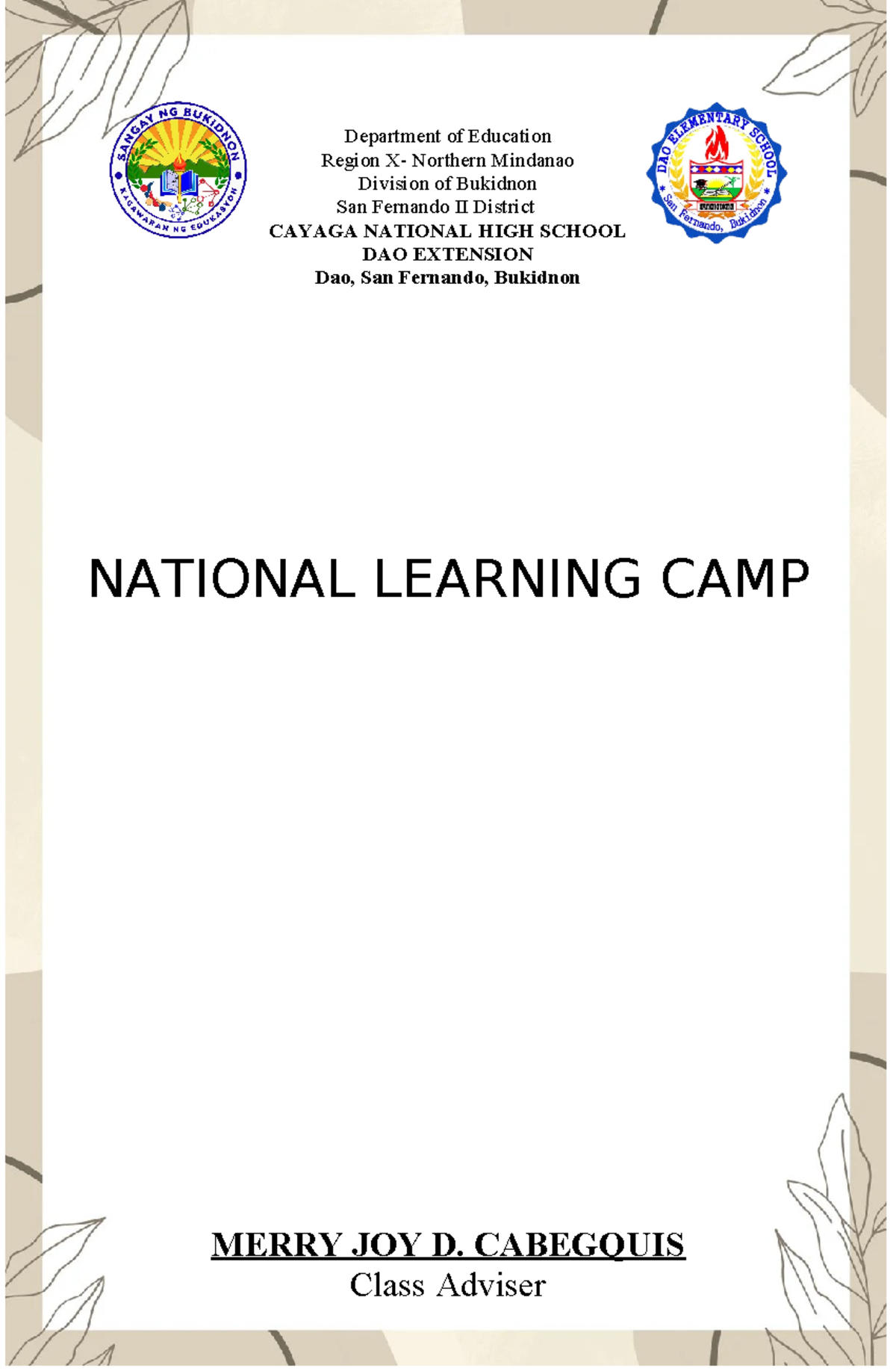 Front PAGE- Cover PAGE - Copy - Department of Education Region X ...
