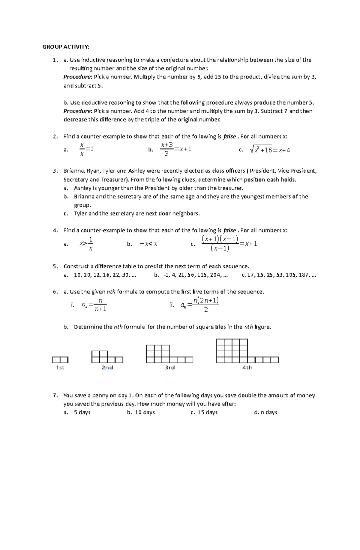 Group Activity For Mathematics in the modern world - GROUP ACTIVITY: a ...