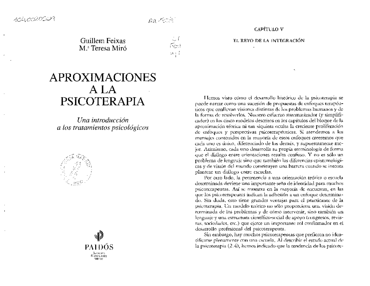 Feixas Miro - Cap V El reto de la integración - Clínica Psicológica y